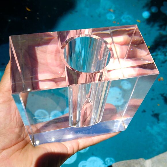 MCM Style TIZO Solid Heavy Lead Crystal Rectangular Bud Vase - Picture 6 of 12